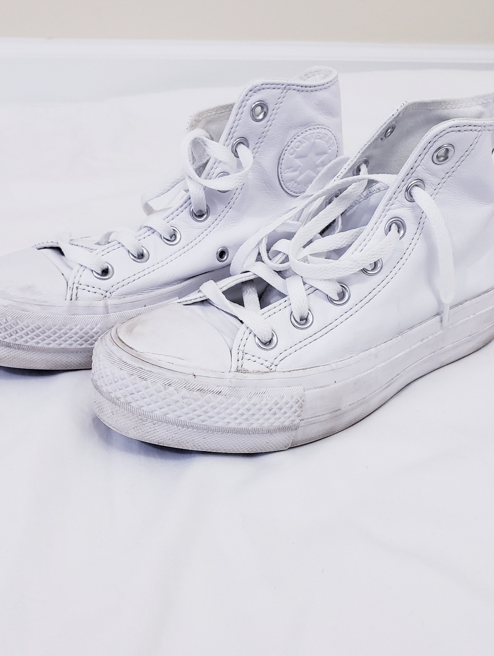 Converse All Star Chuck Taylor White Leather Sneakers High Top Women's 7 Men's 5 - Picture 5 of 9